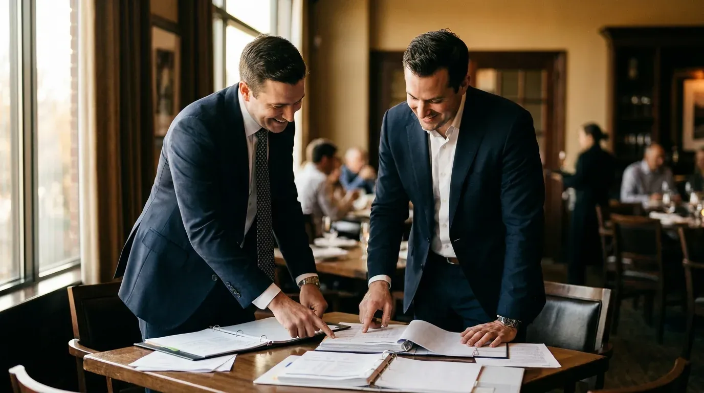 Restaurant owners reviewing financial reports with their accountant — FORCS Restaurant Accounting